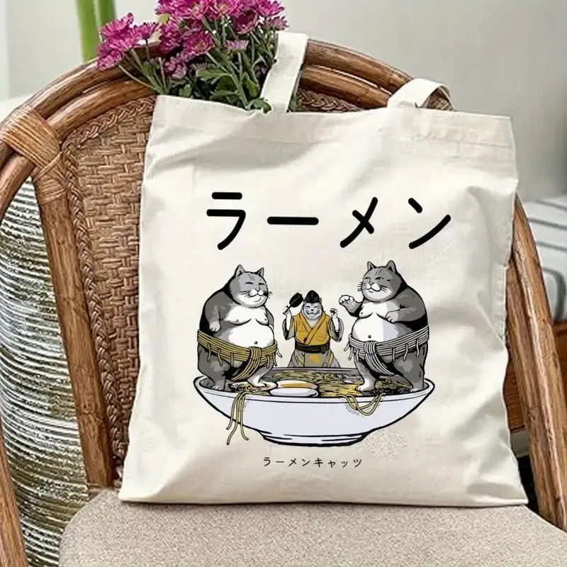 حقيبة تسوق كتف ذات سعة كبيرة، حقيبة يد مطبوعة على شكل قطة لطيفة، للاستخدام الترفيهي واليوم، حقيبة يد عصرية متعددة الأغراض وقابلة لإعادة الاستخدام #4