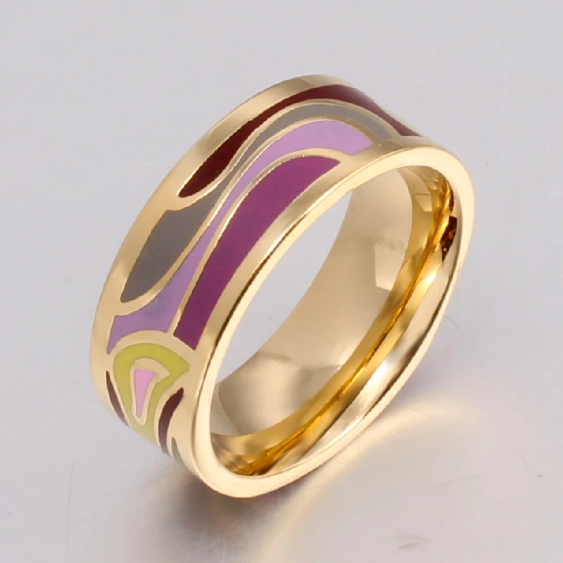 Beautiful Geometry Color Vintage Enamel 0.8cm Width Gold Rings for Women Ethnic Jewelry