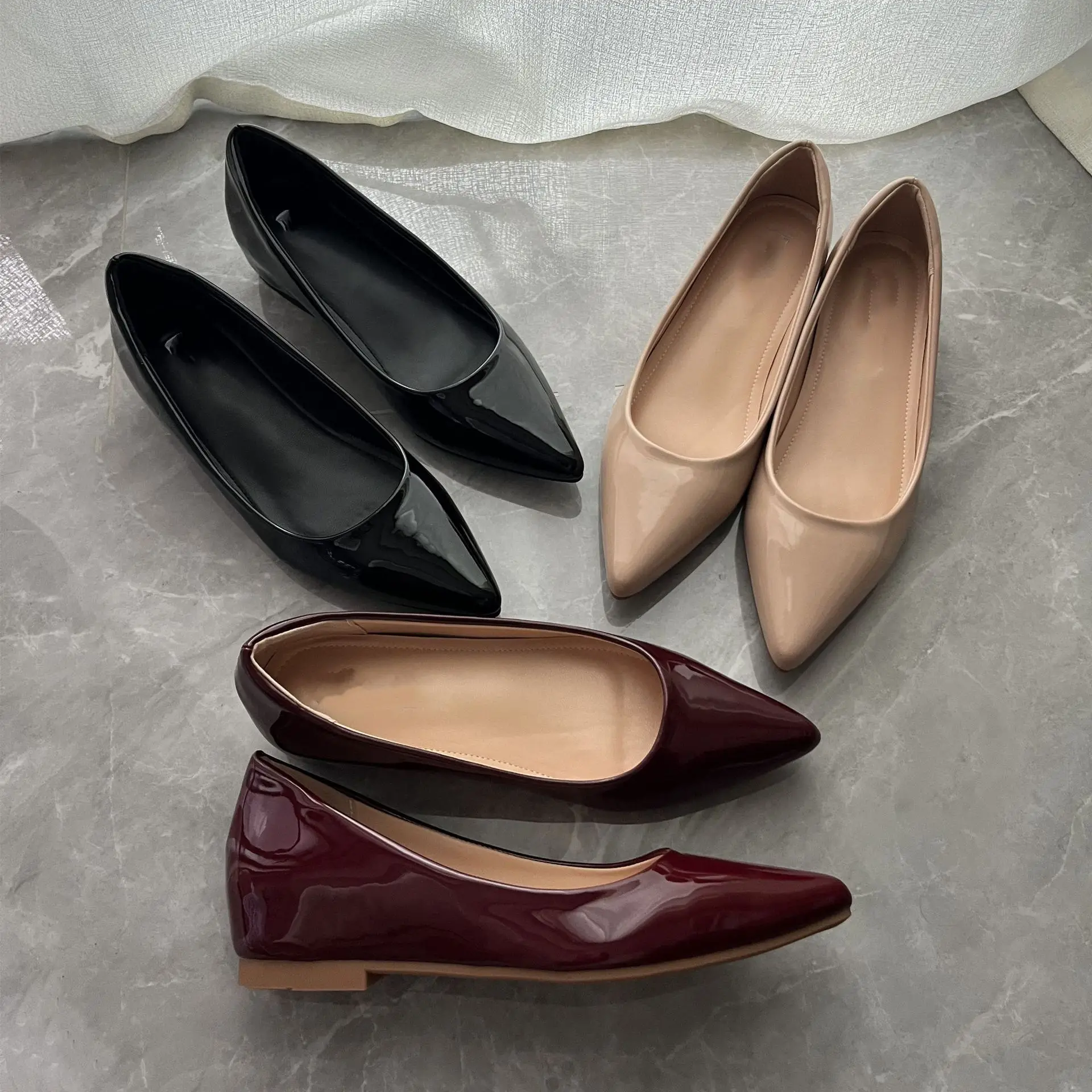 All-Match Shoes Woman Comfortable And Elegant Increas Height Shallow Mouth Black Flats Female Moccasin Pointed Toe Soft Casual S