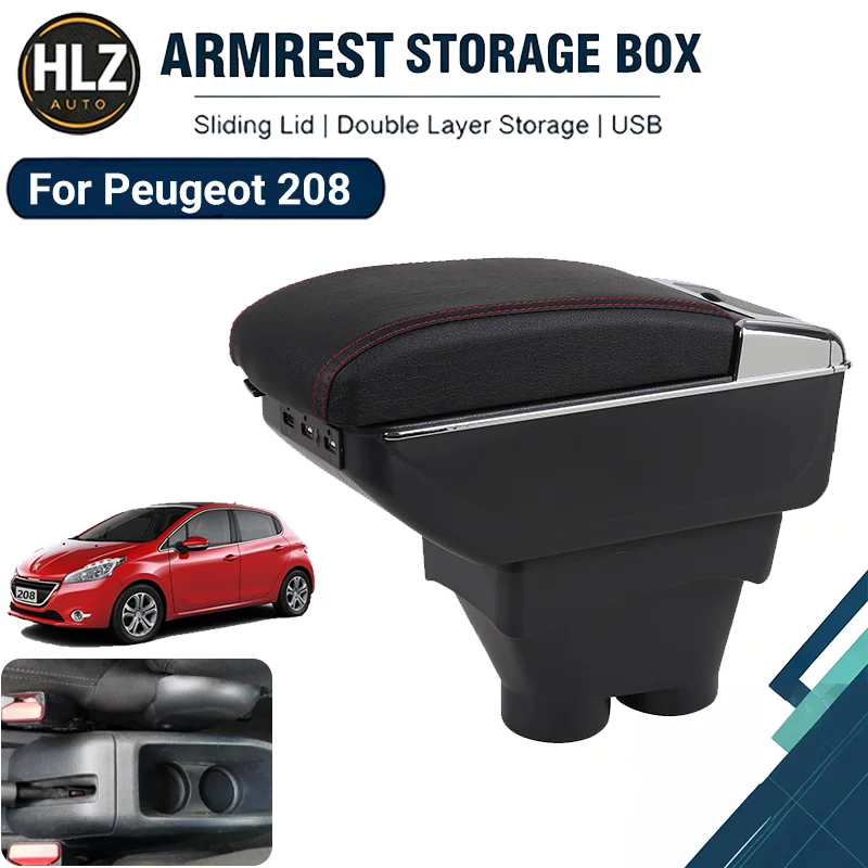 For Peugeot 208 / 2008 Car Armrest Box Center Console Storage with Cup Holder No Drilling Car Retrofit Part