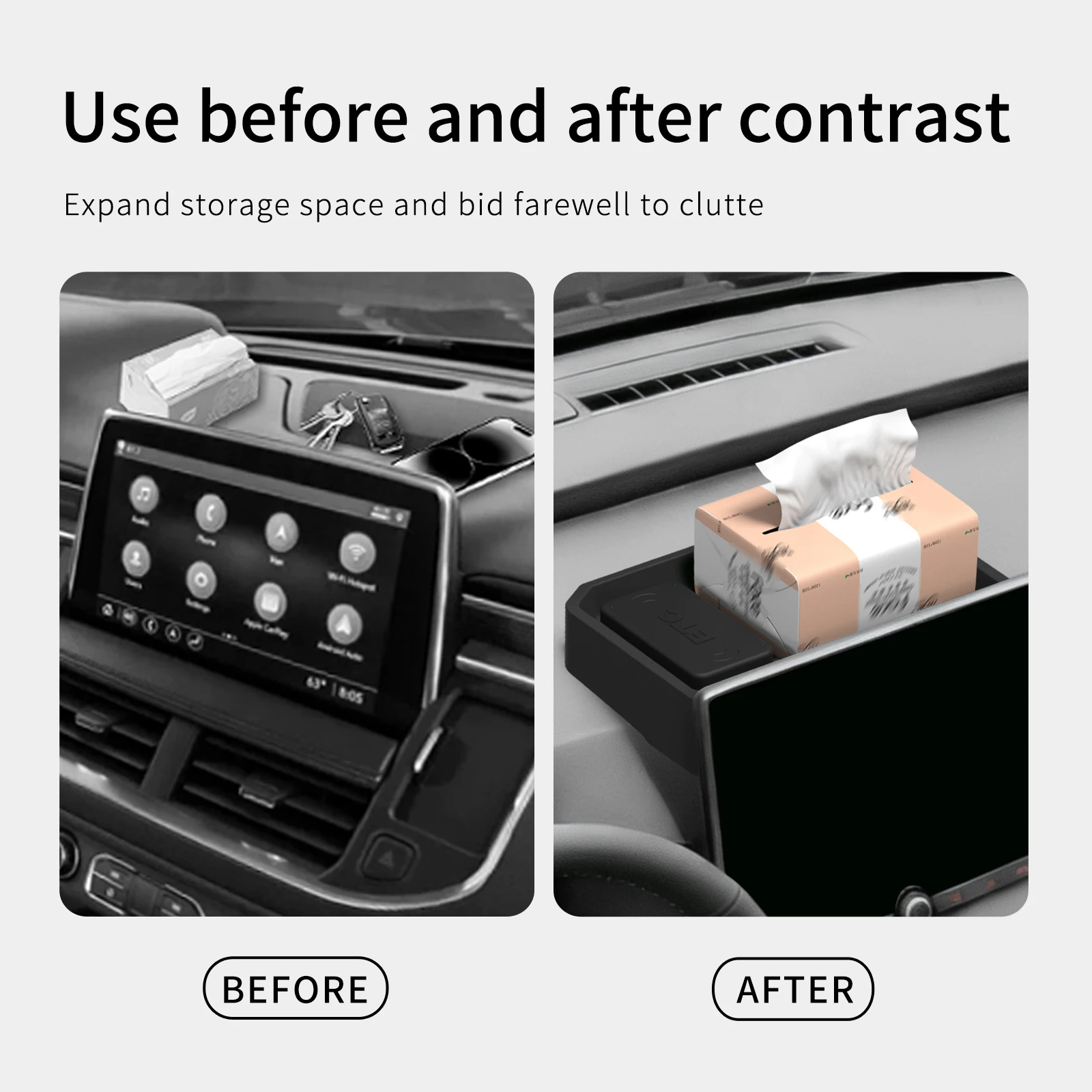 Smabee für Toyota RAV4 2026 Auto-Armaturenbrett-Aufbewahrungsfach, Display-Bildschirm-Organizer, Silikon-Ablagebox, Zubehör, Schwarz – Detail 3