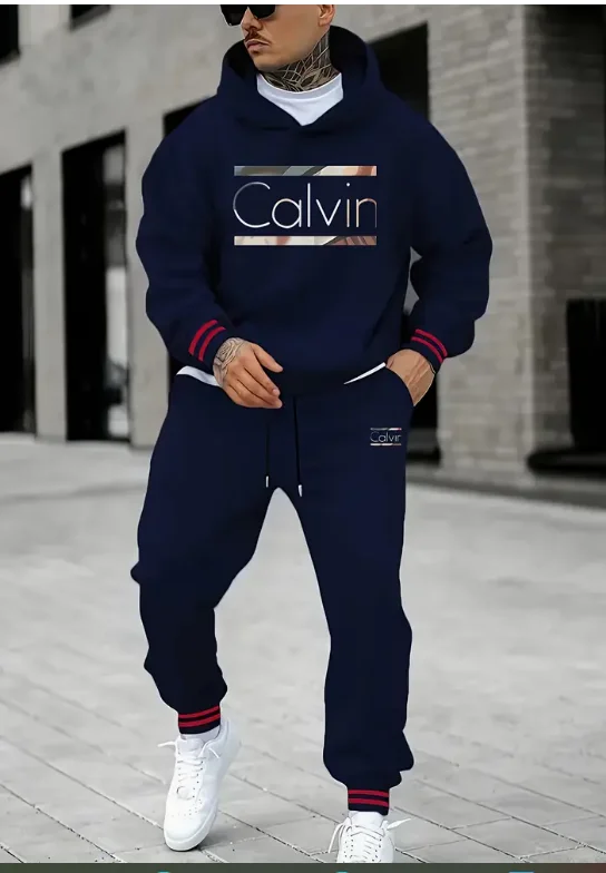 

Black Long-sleeved Thick Suit Street Style Calvin Letters Autumn and Winter Clothing Comfortable Everyday Wear Comfortable Trous