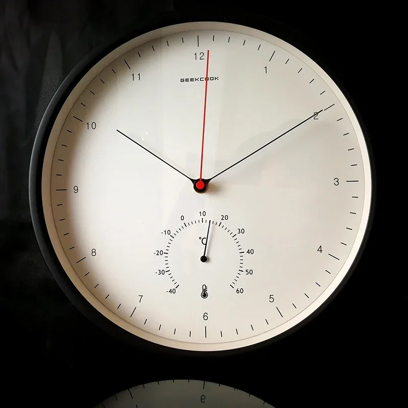 Ultra-quiet wall clock Nordic simple modern living room thermometer multifunctional office wall watch creative round quartz