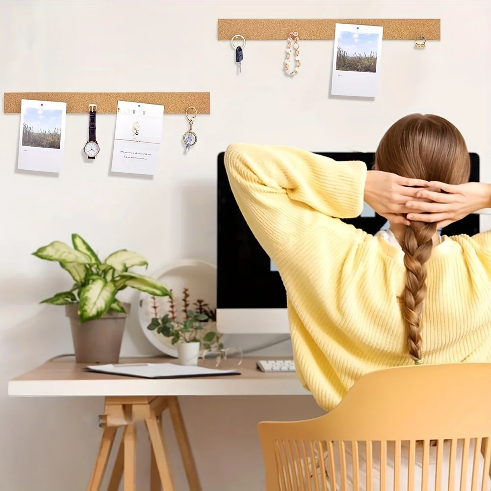1pc Self-Adhesive Cork Bulletin Strip - Frameless Wall Board Accessory for Office School Home | Notes Photos Organizer