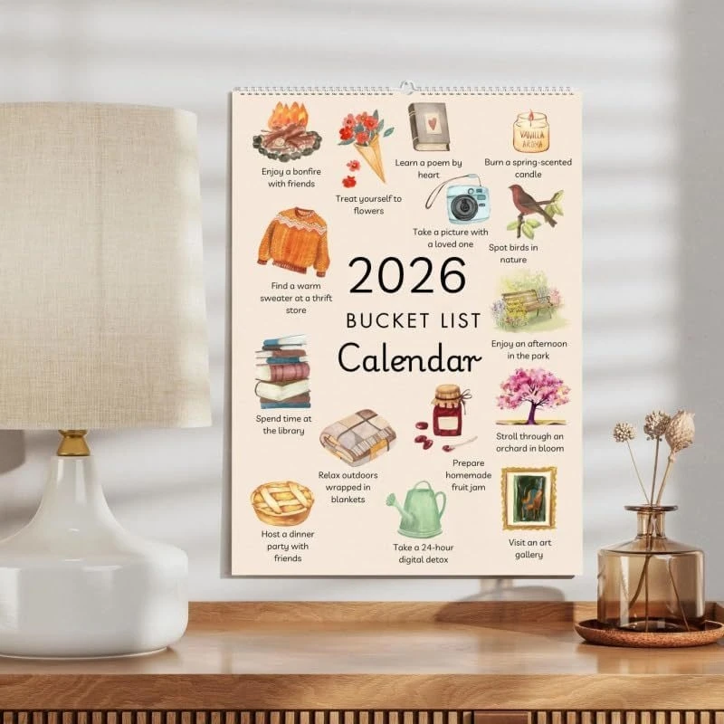 2026 Elenco dei secchi Calendario Appeso a parete Planner Inspirational Goal Tracker per donne Coppie Adolescenti Home Office Regalo di Capodanno