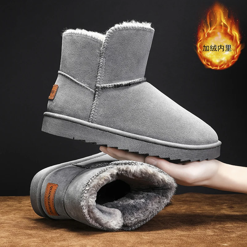 Fashion Men\'s Snow Boots Plush Warm Winter Outdoor Shoes Platform Elastic Wear-Resistant  All-match High Top Non-slip Large Size