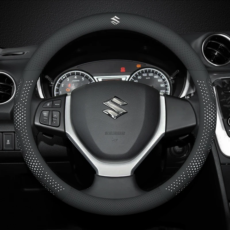 Cowhide Car Steering Wheel Breathable Steering Covers Car Accessories For Suzuki Swift Vitara Baleno Jimny Samurai SX4 Splash 