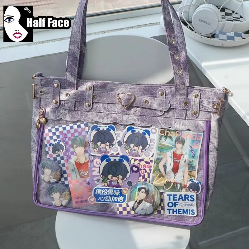 Y2K Girls Harajuku Gothic Punk Love klamra nit o dużej pojemności na jedno ramię Subculture Lolita damska Crossbody Ita torby Tote