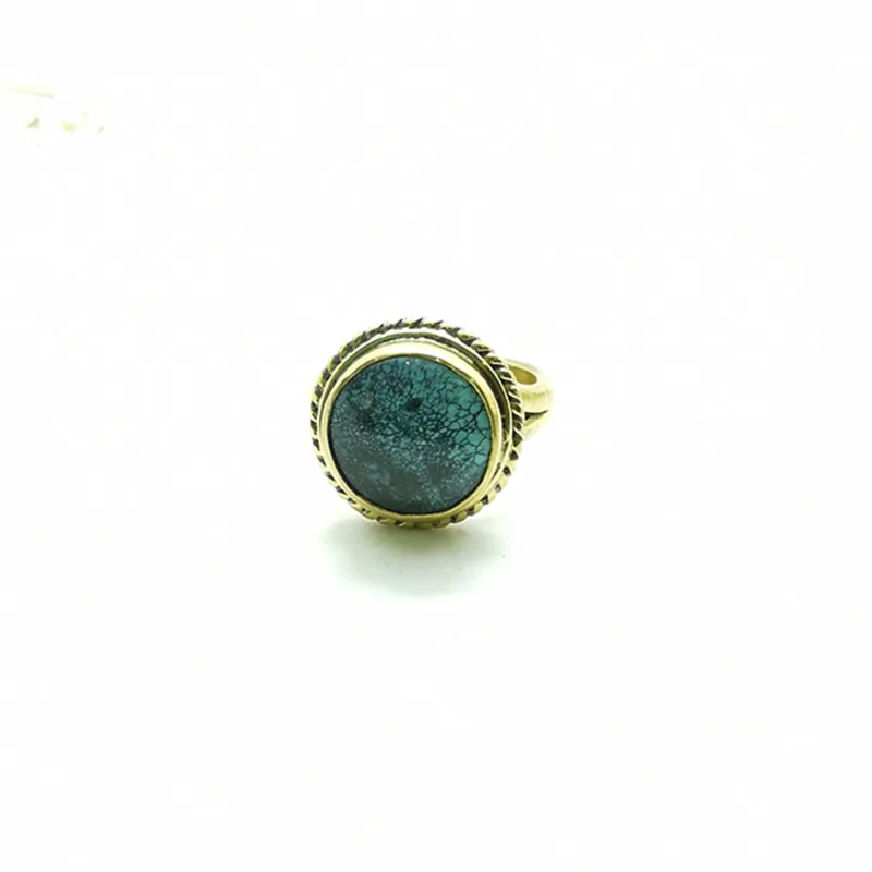 Natural Stone Rings Brass Inlaid Turquoise Lovely Rings for Woman R207