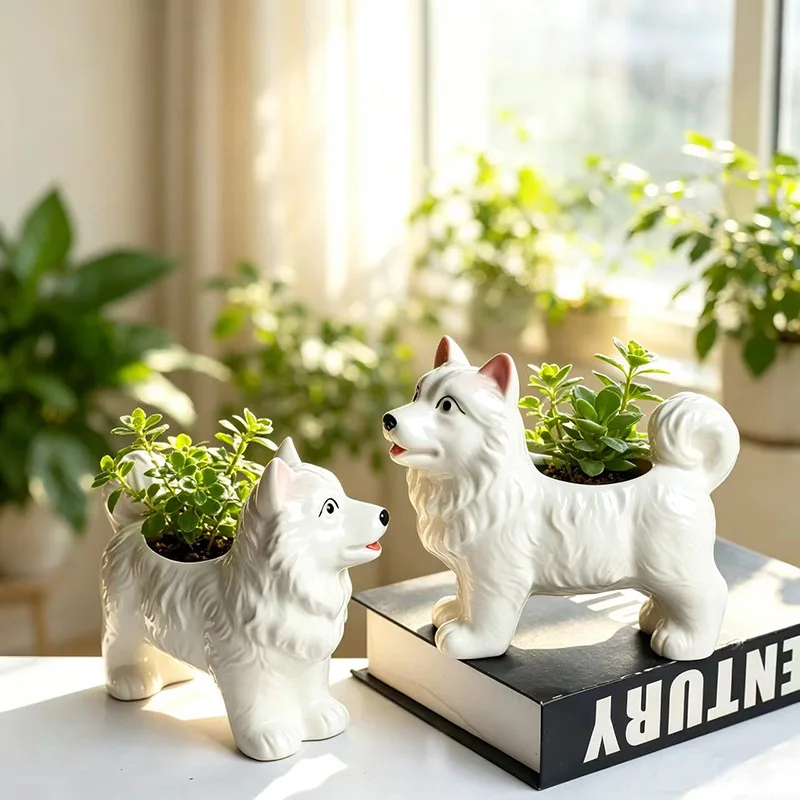 Creative Ceramic Puppy Flower Pot Ornaments Outdoor Courtyard Balcony Office Succulent Plant Bonsai Pot Craft Garden Decoration