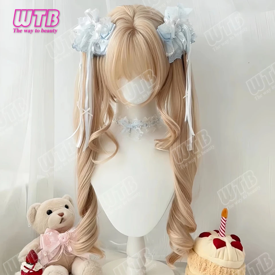 

WTB Synthetic Lolita Wig Twin Ponytails Wig with Bangs Detachable Twin Ponytails Suitable for Women to Wear for Role-Playing
