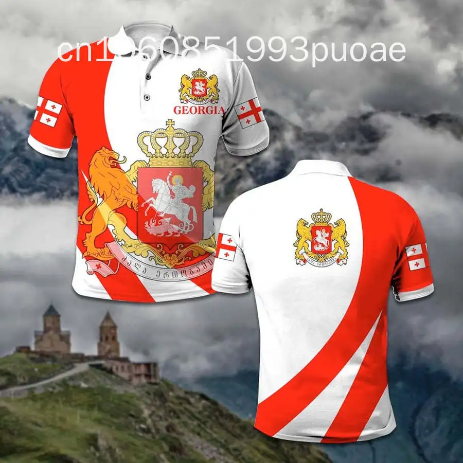 Georgia Flag & Coat of Arms Customized Polo Shirts Summer Casual Streetwear Men's Fashion Loose Jersey Plus Size Sportswear