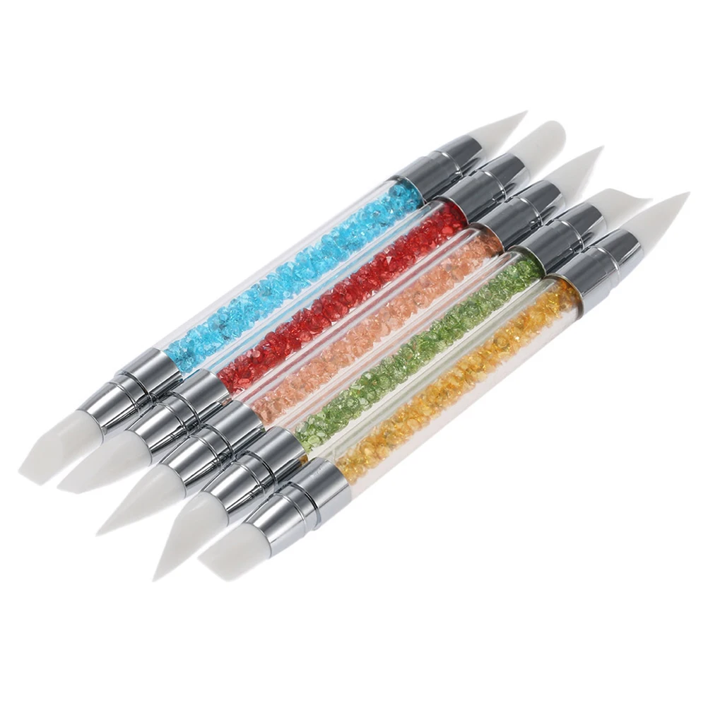 

5pcs Nail Carving Pen Sculpture Tools Hollow Engraving Embossing Supplies Silicone Head Soft Tip Professional Home Use