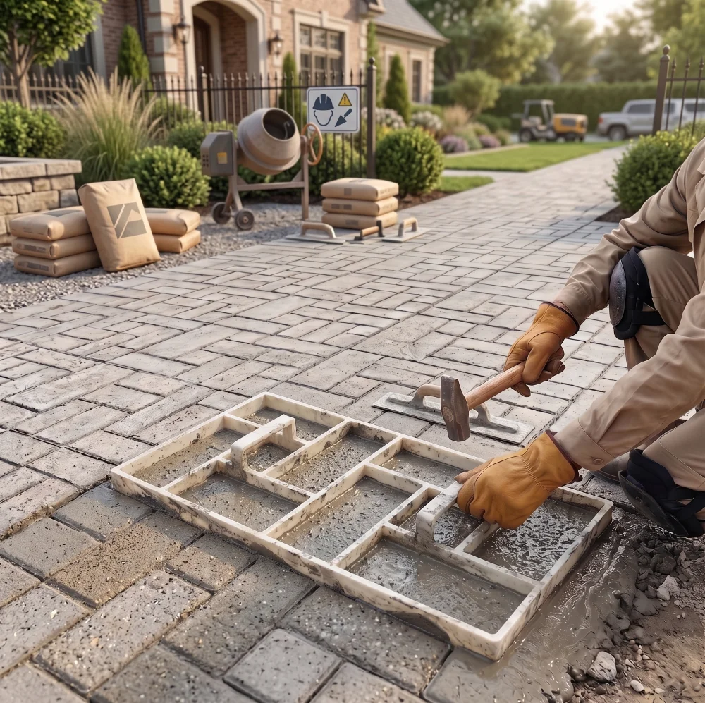 60x30cm Concrete Moulds Paving for Herringbone Brick Pattern, Reusable Plastic Form with Handles, DIY Patio & Driveway