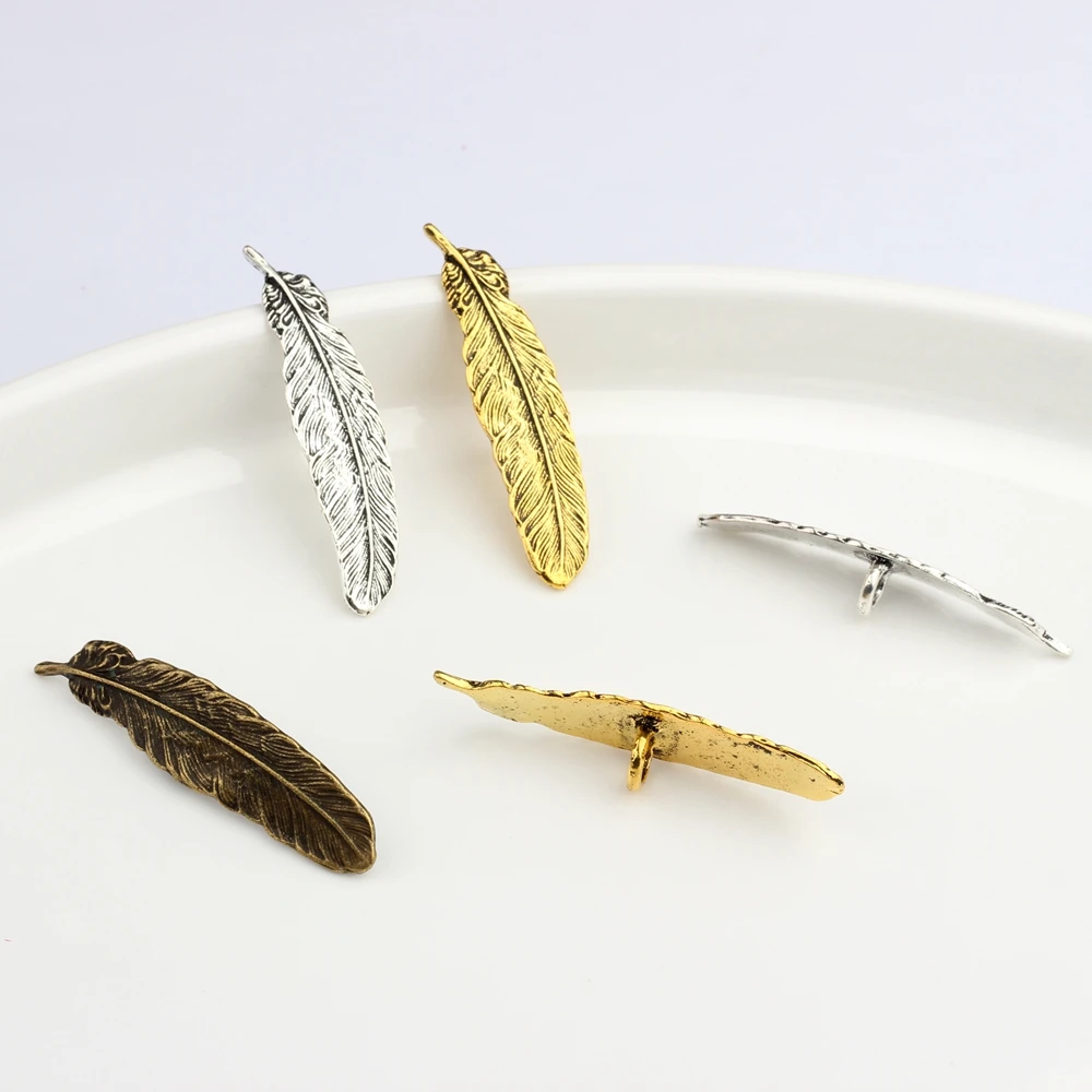 Retro Zinc Alloy Bronze Feather Decorative Buttons CONCHO Charms Pendant 6pcs For DIY Accessories
