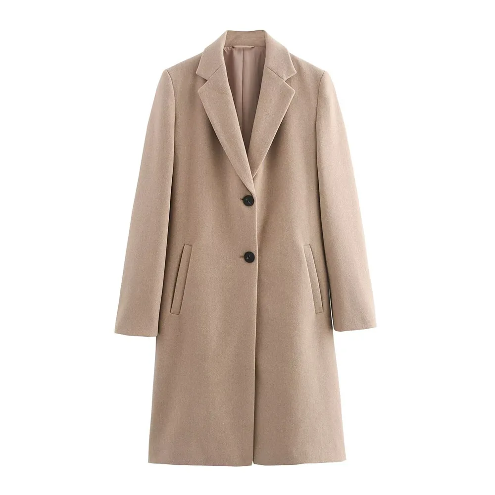 

2024 autumn and winter new women's casual fashion slim Joker button pocket long sleeve lapel soft coat