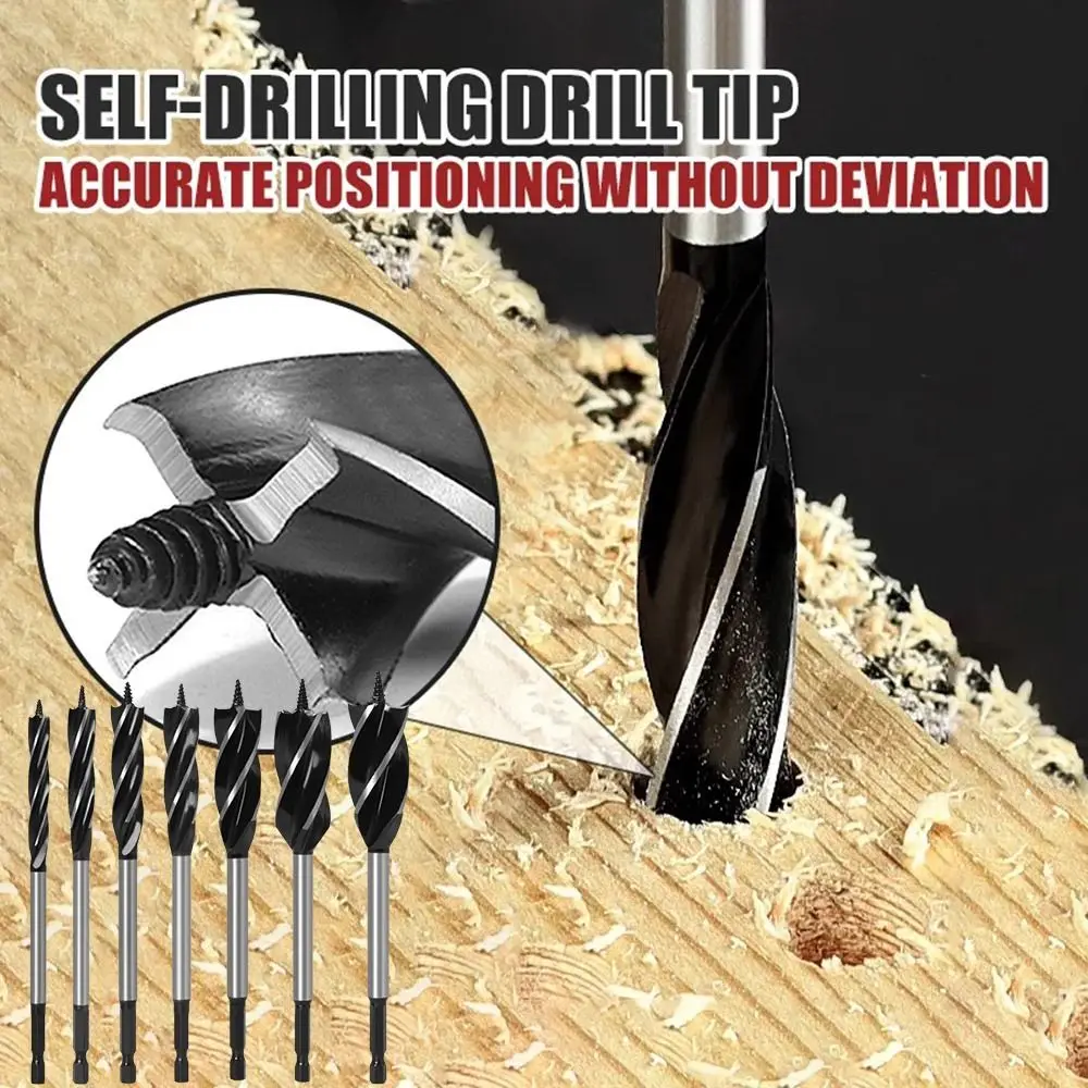 

10mm-25mm Auger Drill Bit with Hex Shank Anti-slip Twist Drill Bit Set Wear-resistant Four-slot Wood Fast Cut Auger Door Lock