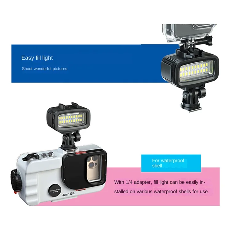 Vendita calda 40M Impermeabile Immersione subacquea Luce di riempimento Luce video a LED per Hero 10 9 8 Action Camera / SLR Mirrorless Camera