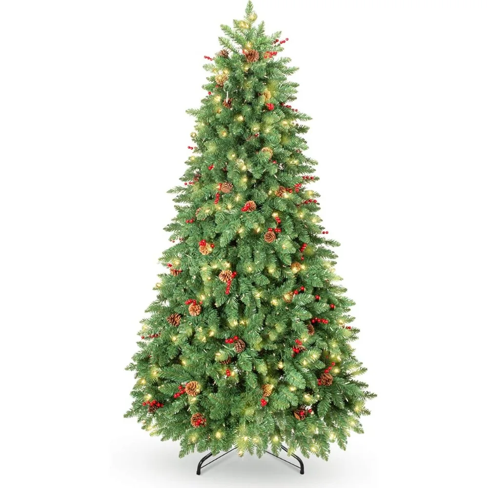 

10FTPrelit Christmas Tree,Artificial Christmas Tree Pre-Decoratedwith Pinecones and Berries1000Clear Warm Lights,Christmas Trees