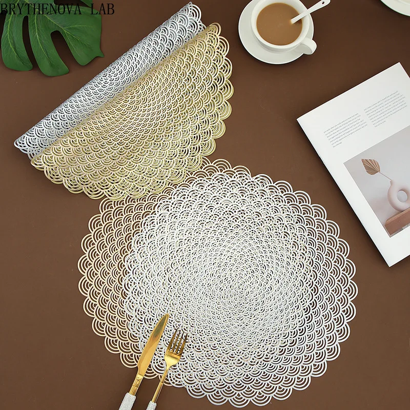 4pcs 6/ Hollow Out Foam Cloud Pattern Round Placemat Hot PVC Stamping Insulation Fashion Dining Table Decoration Mat