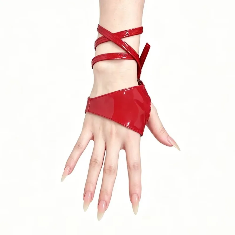 Patent Leather Patent Leather Gloves Wrist Tie-Up Fingerless Design Fingerless Gloves Punk Style Open Finger