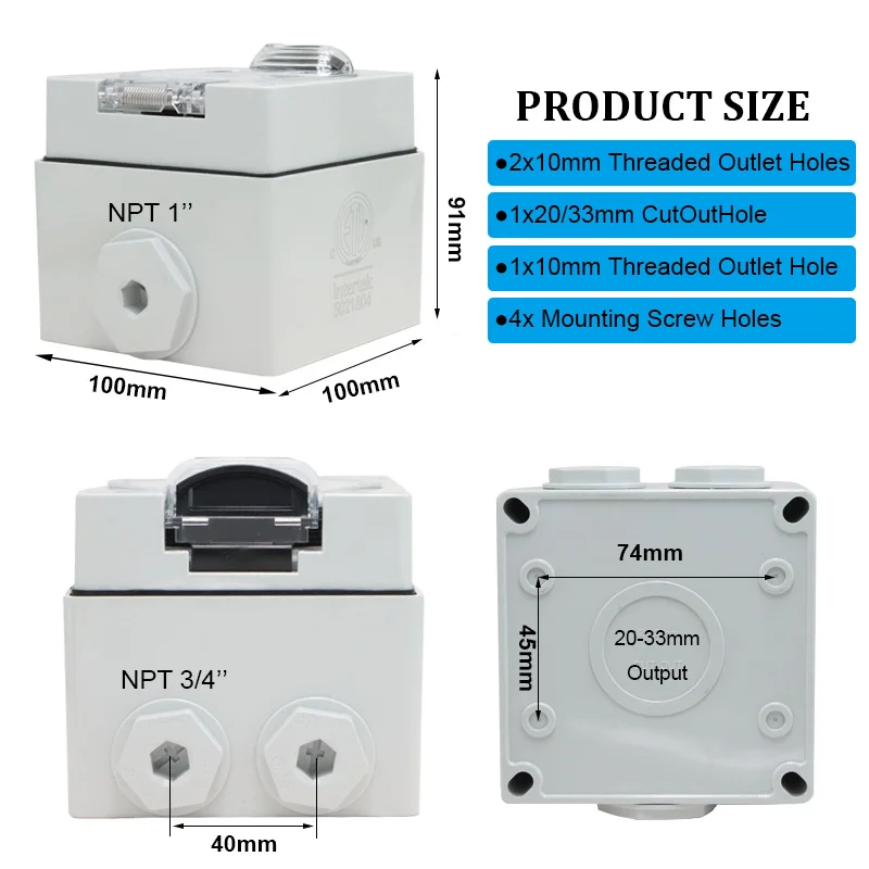 125/250V 20A Generator RV Power Inlet Box PVC Waterproof Switch Socket Wall Outlet NEMA L14-20C Receptacle Outdoor Power Inlet