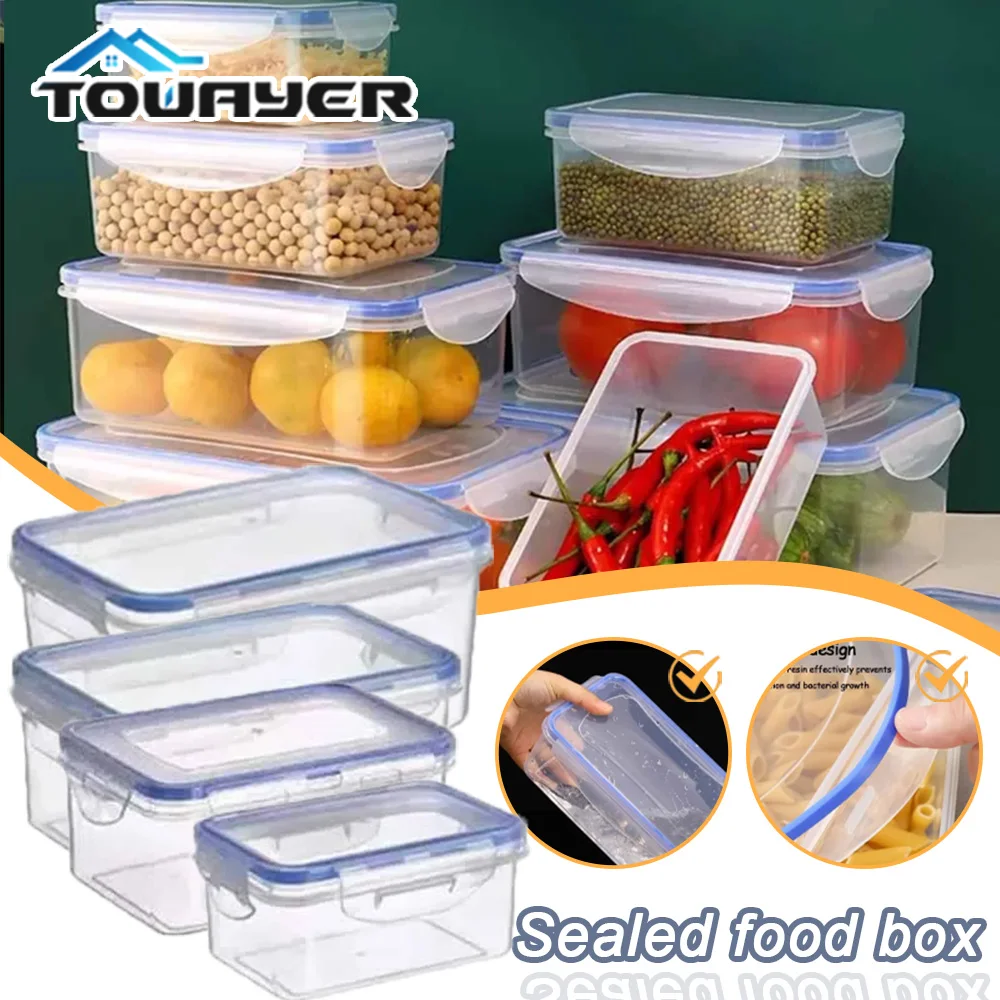 Refrigerator Storage Box Kitchen Sealed with Lid Plastic Trasparent Crisper Stackable Fresh-Keeping Box Microwave-heated Safety