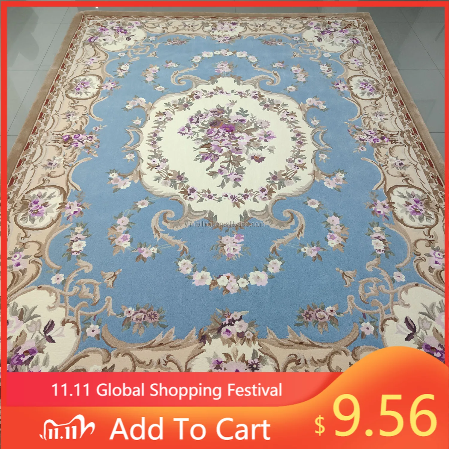 

Custom 9x12 Thick Hand Tufted Wool Floral Aubusson Style Carpets Area Rugs Light Blue Green Pink Colors for Home Living Room