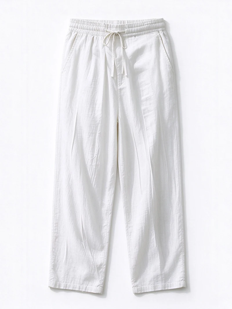 Men Linen Long Pants Drawstring Waist Loose Fit Solid Casual Daily Office Beach Vacation Outdoor Street Travel Everyday Wear
