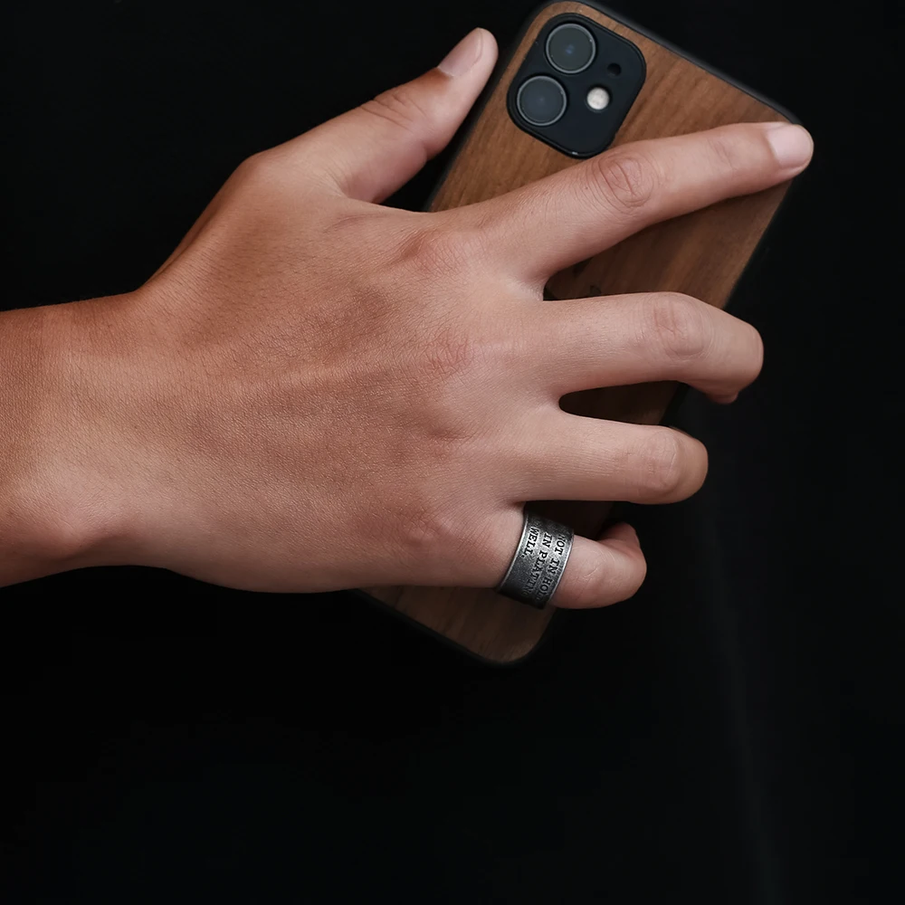 Stainless Steel Open Vintage Round Verse Punk Fashion Trend Circle Minimalist Wide Ring Gifts For Men  Rings image 6