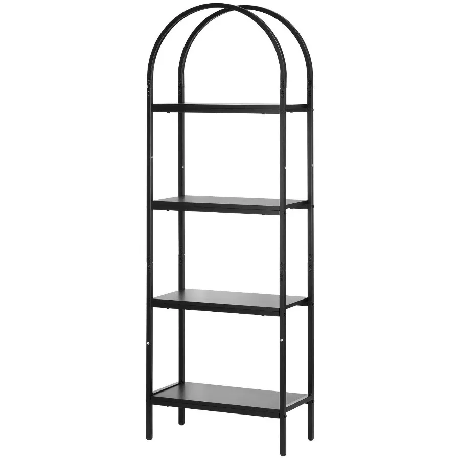 Metal Bookshelf 4Tier Arched Industrial Bookshelf Small Rustic Vintage Storage Bookcase with Open Shelves Freestanding Display