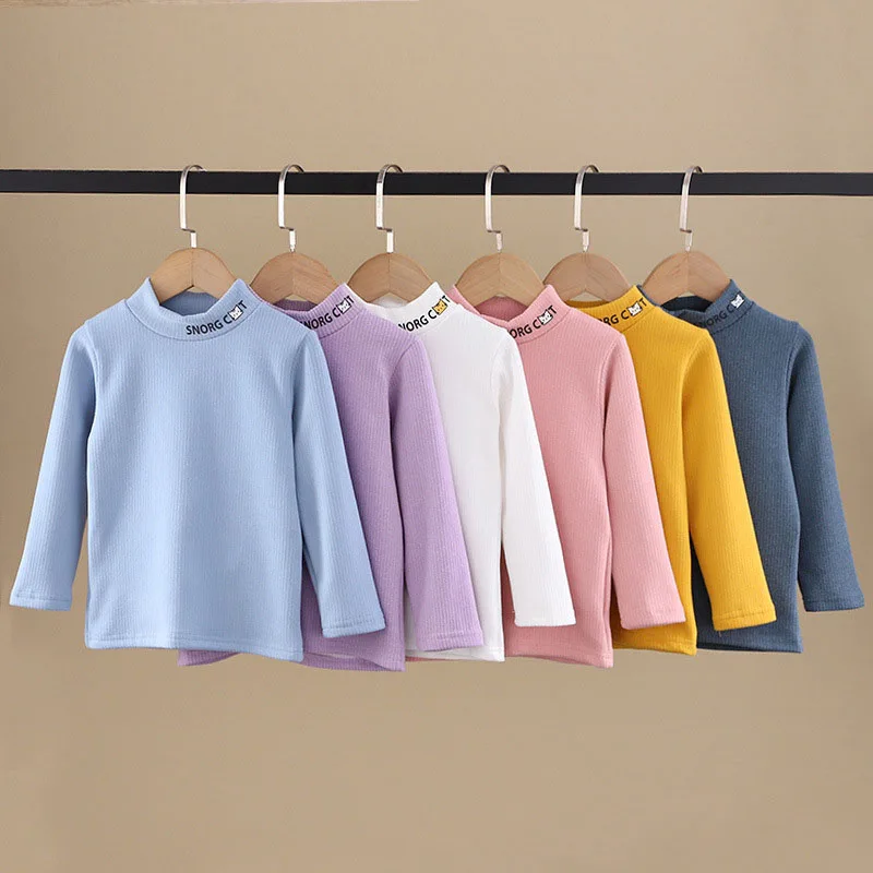 Multi Color Fleece Cute Base Kids Undershirt for Girls Boys Children Warm Soft High Collar Kids Girls Bottoming Shirt 3-10Y