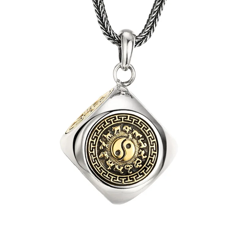 925 Sterling Silver Dice Pendant Necklace - Turn Luck Charm Antique Finish Adjustable Chain Gift