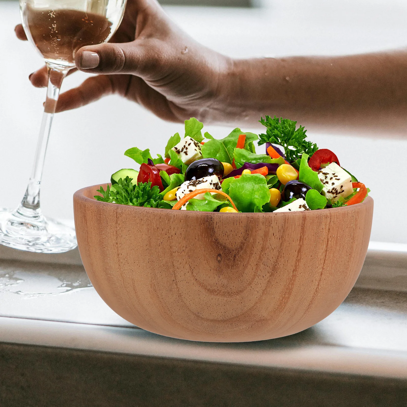 

Wood Portable Wooden Salad Serving Bowl For Kitchen Fruit Bread Decorative Dining Wood Fruit Bowl Table Use