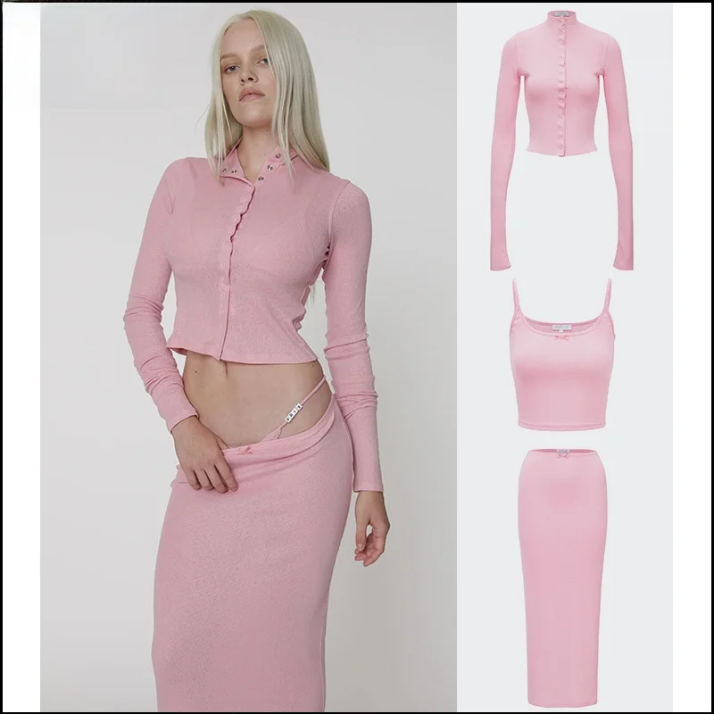 

La via Pink Slim Fit ort Open Cardigan Vest Handbag Store Faion Women's Knittedwear Simple Sle Long Sve Button Closure