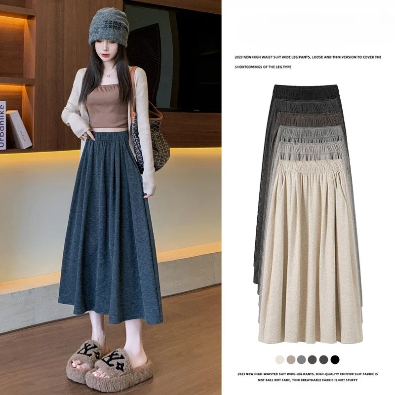 

Female Spring and Autumn Show Thin Umbrella Skirt Medium Long Skirt College Style Knitted Half Body Skirt Robes De Soirée