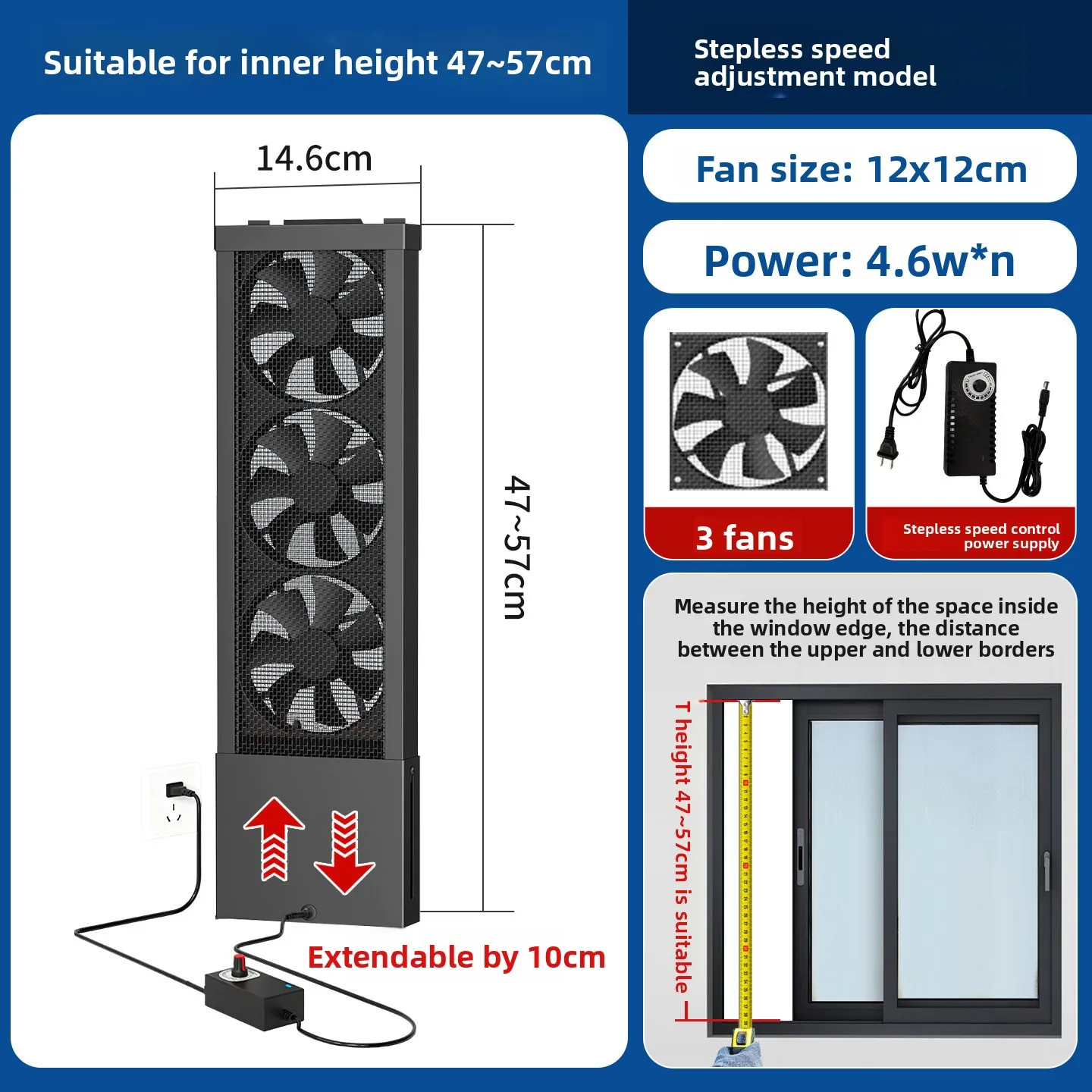 Window Exhaust Fan No Drilling Extendable Powerful Adjustable for Home Kitchen Bathroom Ventilation with EU Plug Portable view 6