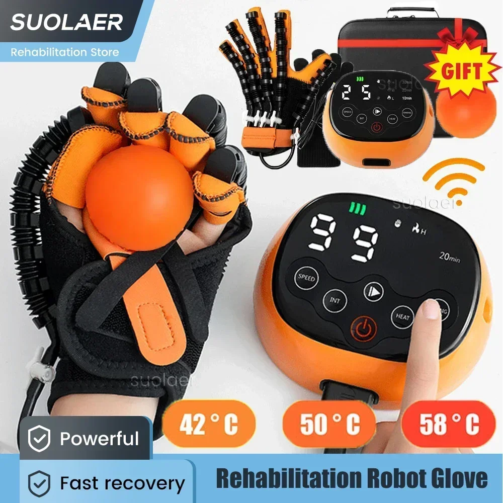 Stroke Heated Rehabilitation Robot Gloves Hemiplegia Infarction Hand Training Finger Function Workout Recovery Device with Voice