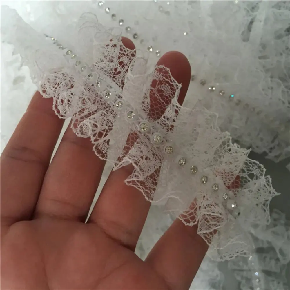 Stylish 4CM Wide Embroidered Trim Chiffon DIY Pleated Dress Collar Soft Texture Beaded Ribbons Trim Sewing Supplies