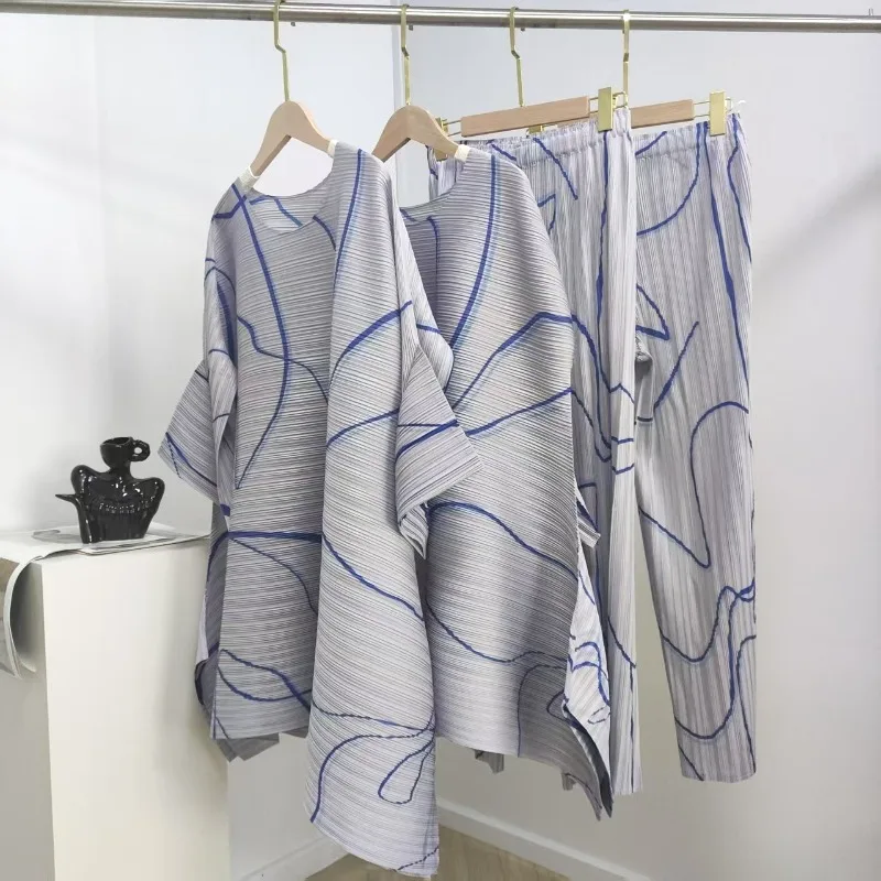 Geplooide lange topjurk voor dames Miyake 2025 herfst beperkte eenvoudige losse rechte broek pak mode commuter Japanse dames