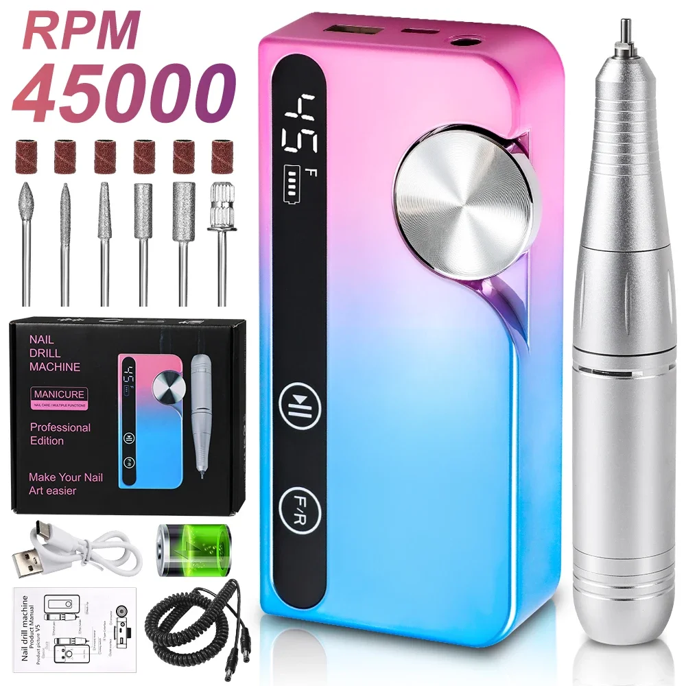 جديد المهنية 45000 دورة في الدقيقة الكهربائية المحمولة مسمار الحفر آلة قابلة للشحن منخفضة الضوضاء مسمار ساندر ملف لأداة صالون مانيكير