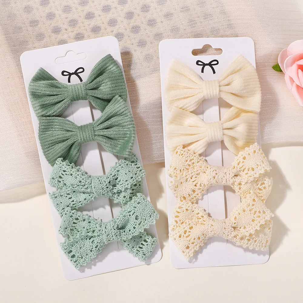 4 Teile/satz Einfarbig Spitze Bögen Haar Clips für Mädchen Samt Bowknot Baby Haarnadeln Süße Winter Headwear Kinder Haar Zubehör