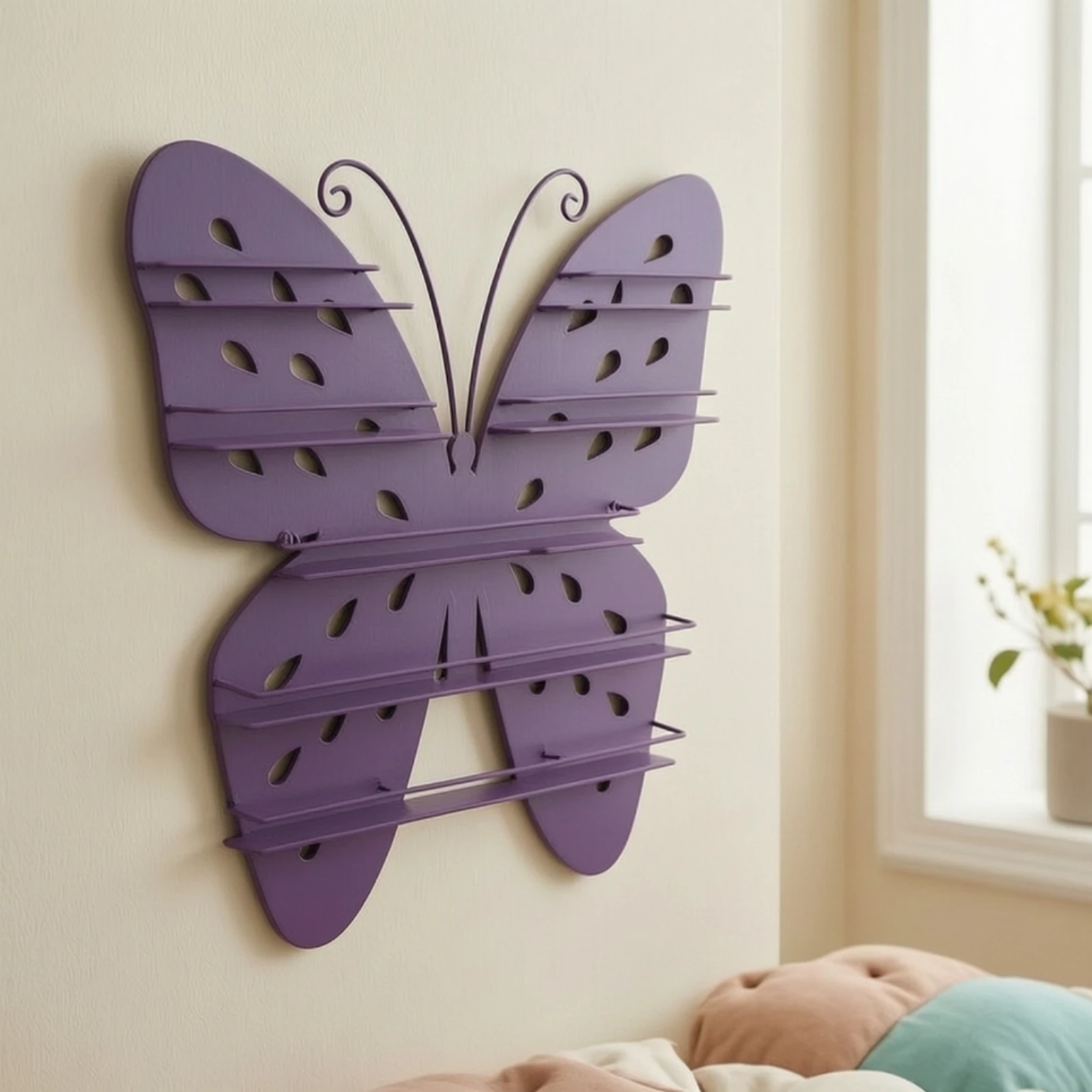 Butterfly Wall Shelf Space-Saving Butterfly Storage Rack Display Shelf with Metal Frame Cute Easy to Install for Bedroom, Vanity view 5
