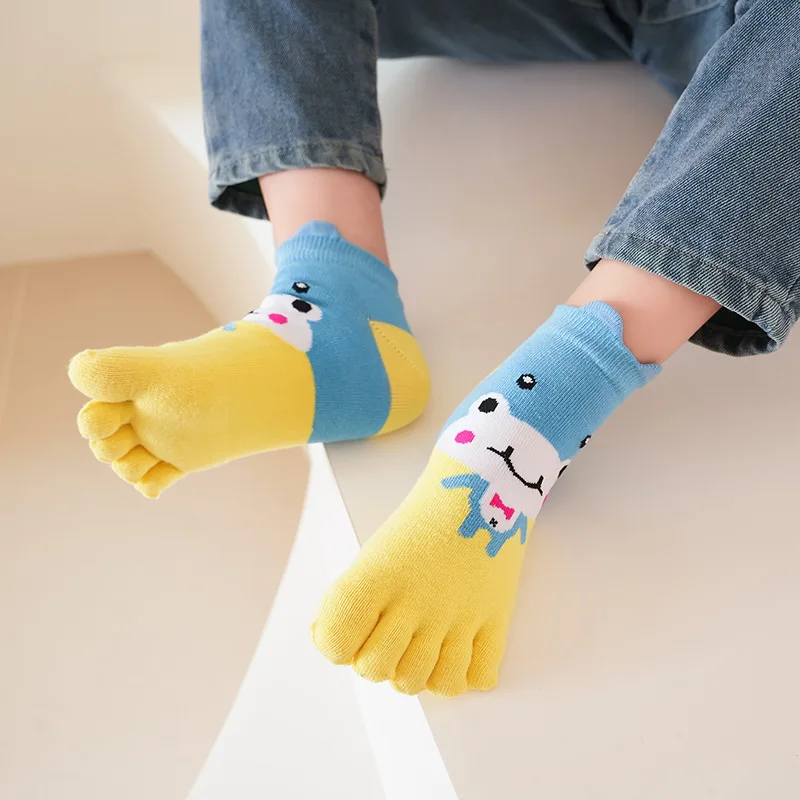 5 Pairs Cute Children Socks 5 Finger Short Anime Cartoon Cotton Sweat-absorbing Corrected Toe Socks for Toddler Baby Boys Girls