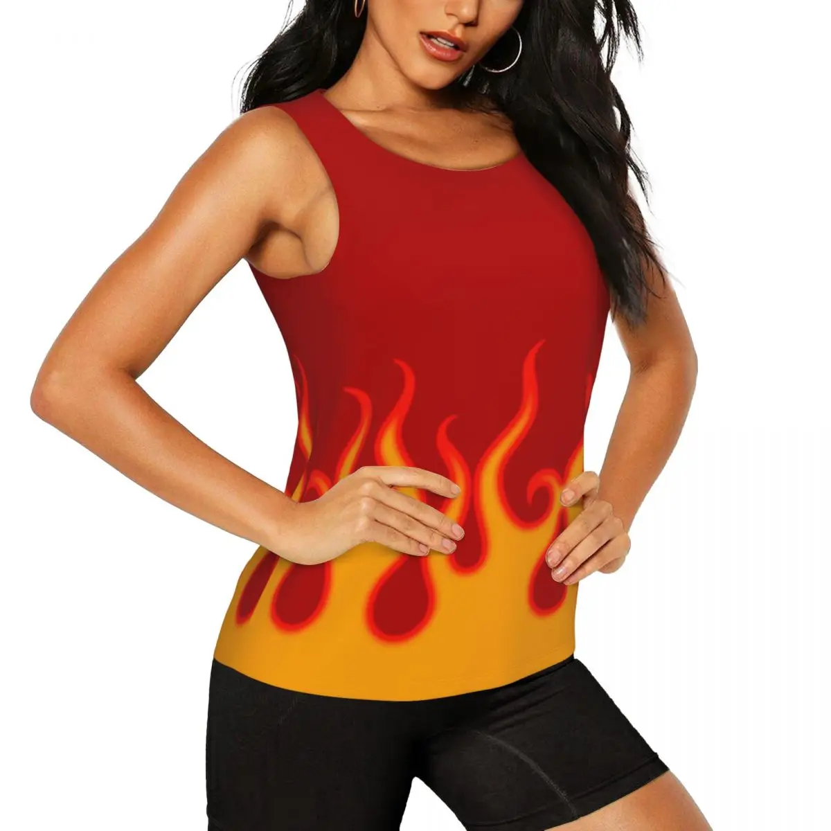 Custom Women Red Hot Fire Racing Flames Workout Yoga Shirt Quick Dry Gym Running Tank Tops