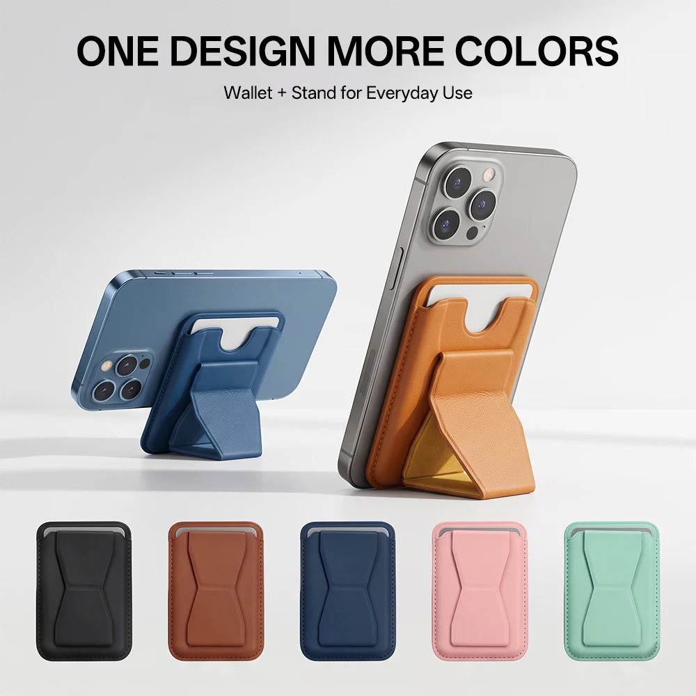 Magnetischer Telefonkartenhalter Brieftasche Ständer PU-Leder Rückentasche Verstellbarer Klappgriff mit Metallring für iPhone Android-Telefon
