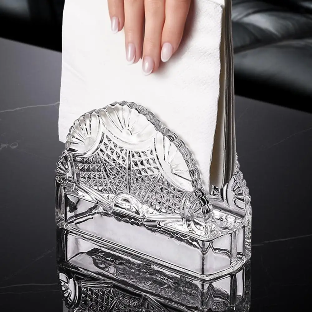 Modern Crystal Glass Tissue Holder Durable Napkin Organizer Scratch-Resistant Dispenser for Restaurant Hotel Business Card