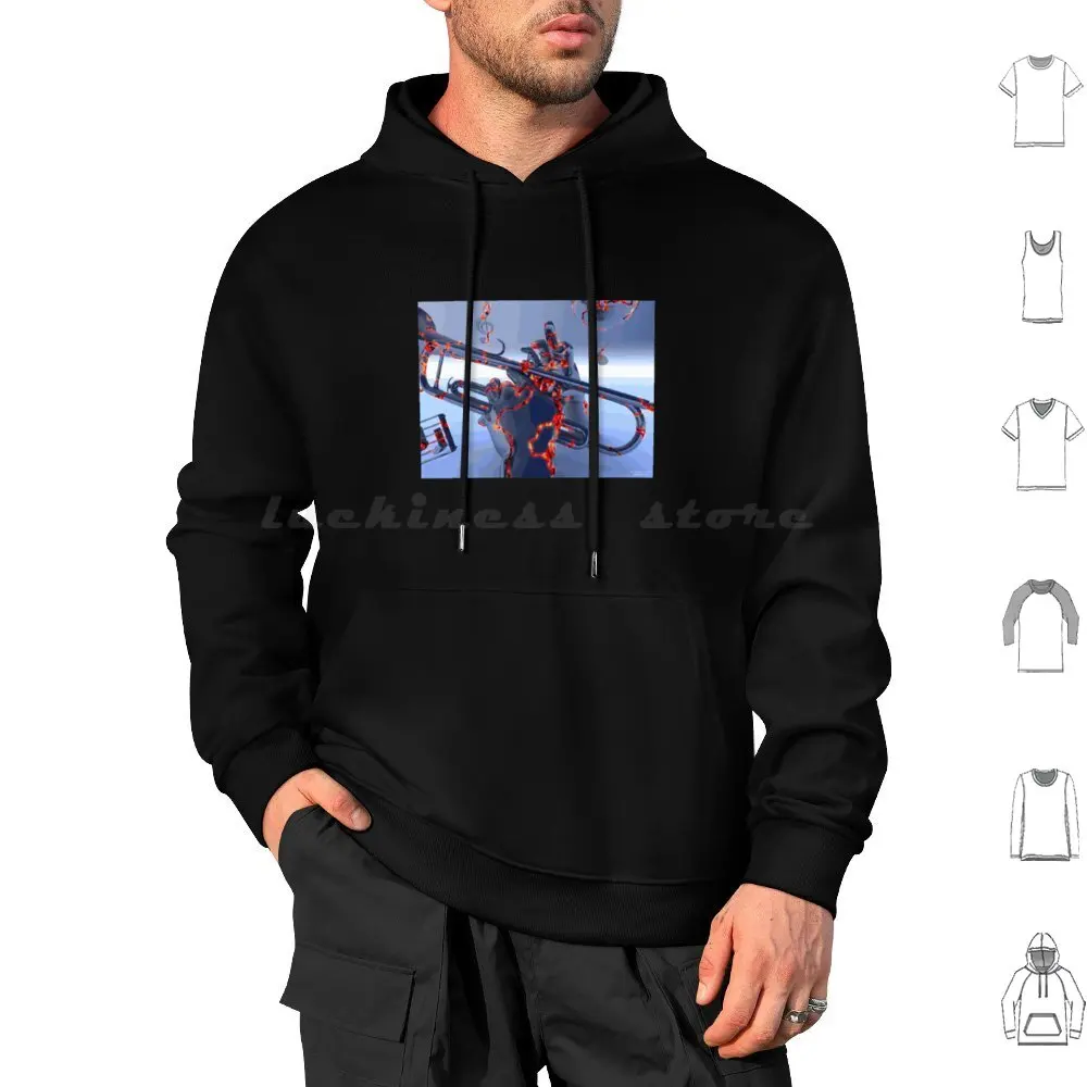 Digital Jazz Hoodies Long Sleeve Jazz Music Instrument Trumpet Blue Hands Surreal Computer Generated Art Eric Nagel