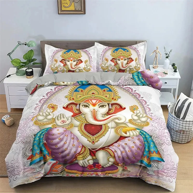 Lord Ganesha Duvet Cover Microfiber Indian Elephant Bedding Set Bohemia Mandala Comforter Cover King For Boys Girls Room Decor