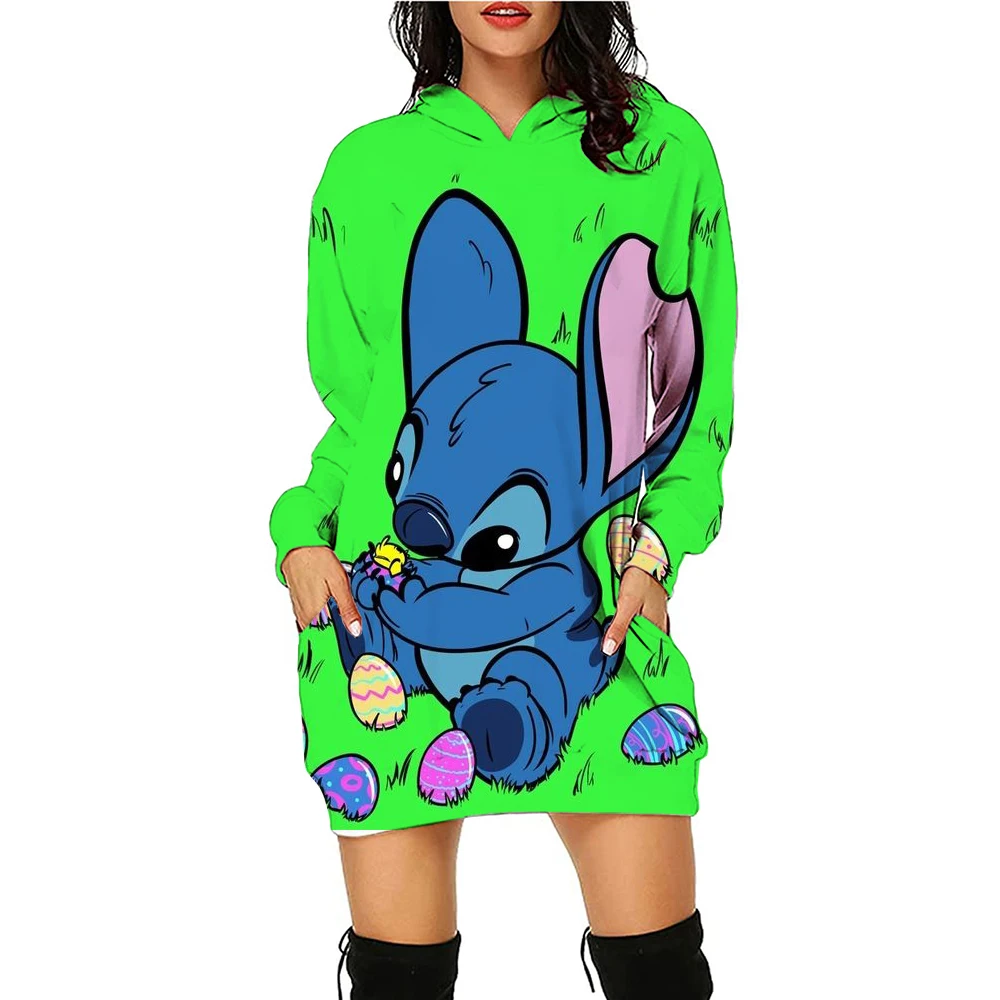 Y2k Stitch Jurken voor Vrouwen 2024 Disney Vrouw Kleding Mini Jurk Met Kap Hoodie Kawaii Mode Luxe Party Trui Jurk 3XL